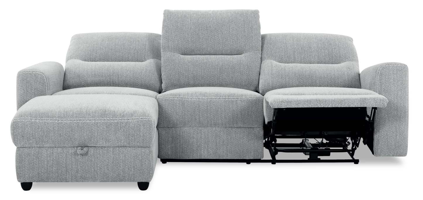 Sofa sectionnel de gauche à inclinaison électrique Meadow 2 pièces en tissu de chenille avec fauteuil long de rangement - gris rivière