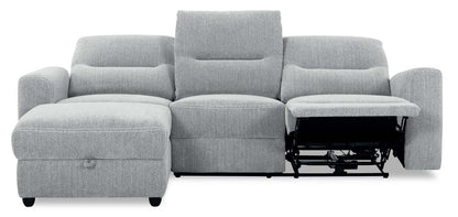 Sofa sectionnel de gauche à inclinaison électrique Meadow 2 pièces en tissu de chenille avec fauteuil long de rangement - gris rivière