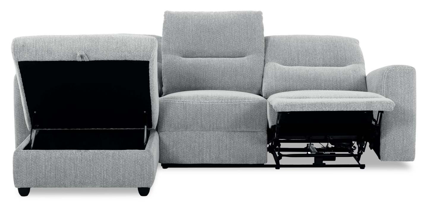 Sofa sectionnel de gauche à inclinaison électrique Meadow 2 pièces en tissu de chenille avec fauteuil long de rangement - gris rivière