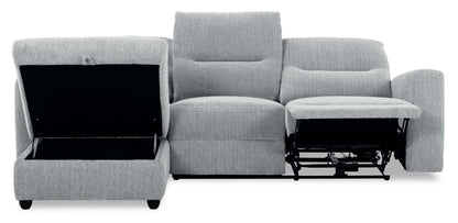 Sofa sectionnel de gauche à inclinaison électrique Meadow 2 pièces en tissu de chenille avec fauteuil long de rangement - gris rivière