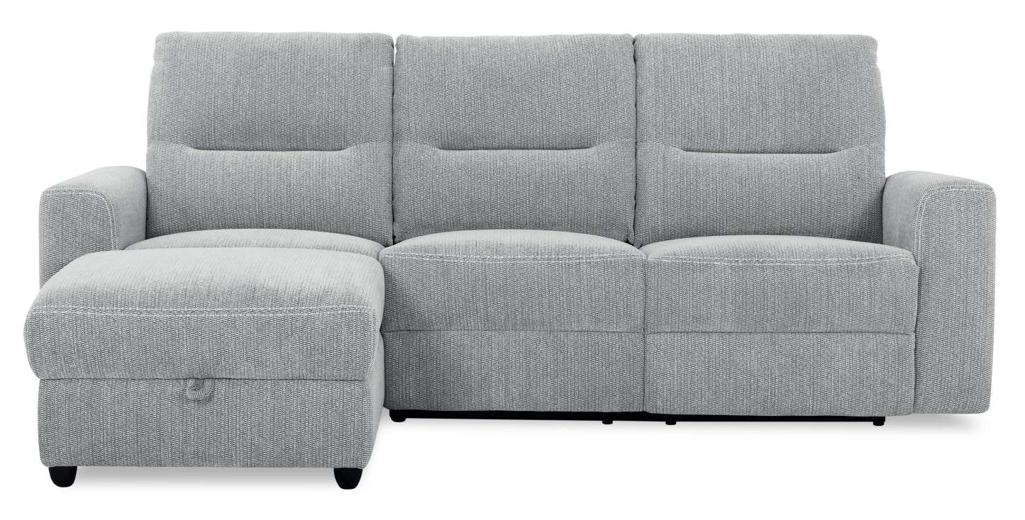 Sofa sectionnel de gauche à inclinaison électrique Meadow 2 pièces en tissu de chenille avec fauteuil long de rangement - gris rivière
