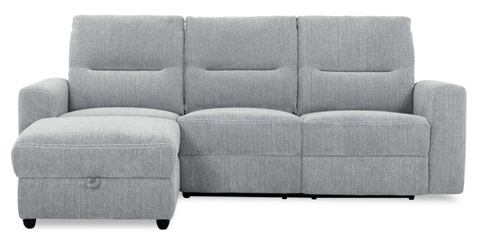 Sofa sectionnel de gauche à inclinaison électrique Meadow 2 pièces en tissu de chenille avec fauteuil long de rangement - gris rivière