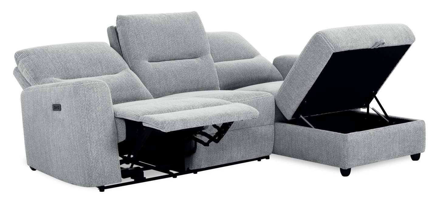 Sofa sectionnel de droite à inclinaison électrique Meadow 2 pièces en tissu de chenille avec fauteuil long de rangement - gris rivière