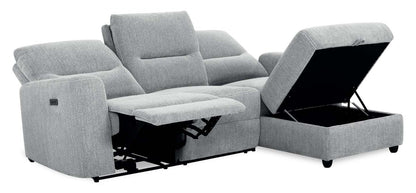 Sofa sectionnel de droite à inclinaison électrique Meadow 2 pièces en tissu de chenille avec fauteuil long de rangement - gris rivière