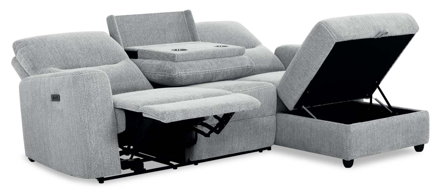 Sofa sectionnel de droite à inclinaison électrique Meadow 2 pièces en tissu de chenille avec fauteuil long de rangement - gris rivière