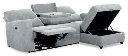 Sofa sectionnel de droite à inclinaison électrique Meadow 2 pièces en tissu de chenille avec fauteuil long de rangement - gris rivière