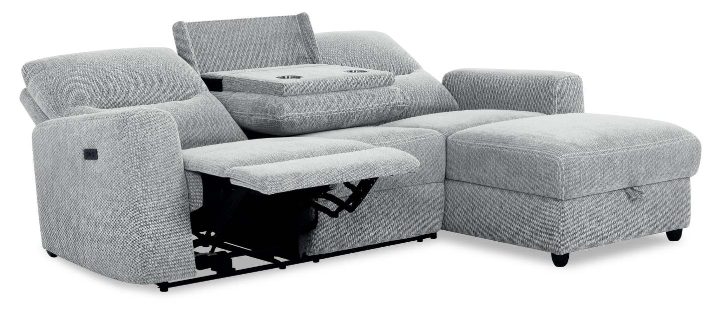 Sofa sectionnel de droite à inclinaison électrique Meadow 2 pièces en tissu de chenille avec fauteuil long de rangement - gris rivière