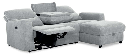 Sofa sectionnel de droite à inclinaison électrique Meadow 2 pièces en tissu de chenille avec fauteuil long de rangement - gris rivière