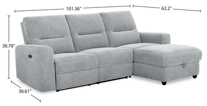 Sofa sectionnel de droite à inclinaison électrique Meadow 2 pièces en tissu de chenille avec fauteuil long de rangement - gris rivière