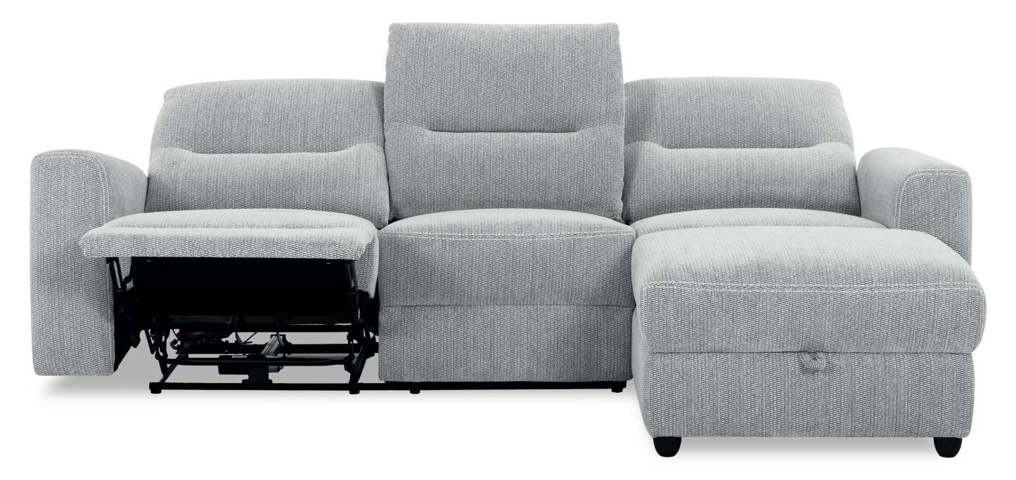 Sofa sectionnel de droite à inclinaison électrique Meadow 2 pièces en tissu de chenille avec fauteuil long de rangement - gris rivière
