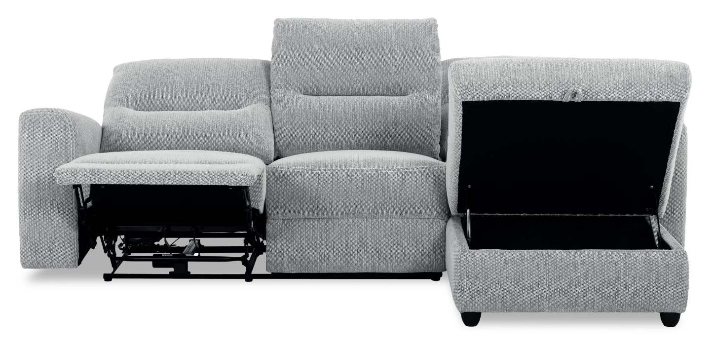 Sofa sectionnel de droite à inclinaison électrique Meadow 2 pièces en tissu de chenille avec fauteuil long de rangement - gris rivière