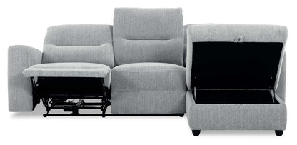 Sofa sectionnel de droite à inclinaison électrique Meadow 2 pièces en tissu de chenille avec fauteuil long de rangement - gris rivière