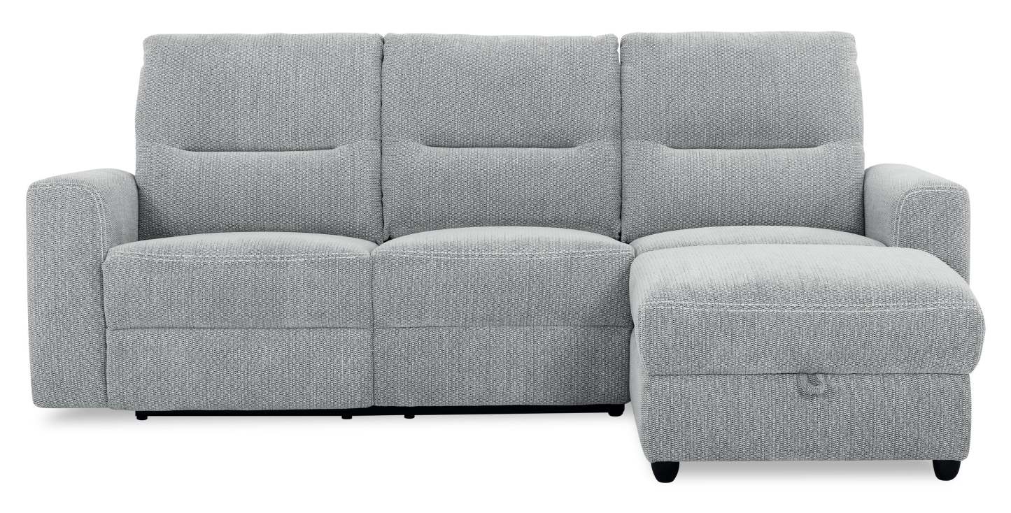 Sofa sectionnel de droite à inclinaison électrique Meadow 2 pièces en tissu de chenille avec fauteuil long de rangement - gris rivière