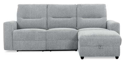 Sofa sectionnel de droite à inclinaison électrique Meadow 2 pièces en tissu de chenille avec fauteuil long de rangement - gris rivière