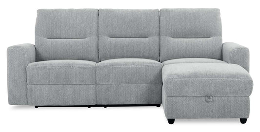 Sofa sectionnel de droite à inclinaison électrique Meadow 2 pièces en tissu de chenille avec fauteuil long de rangement - gris rivière