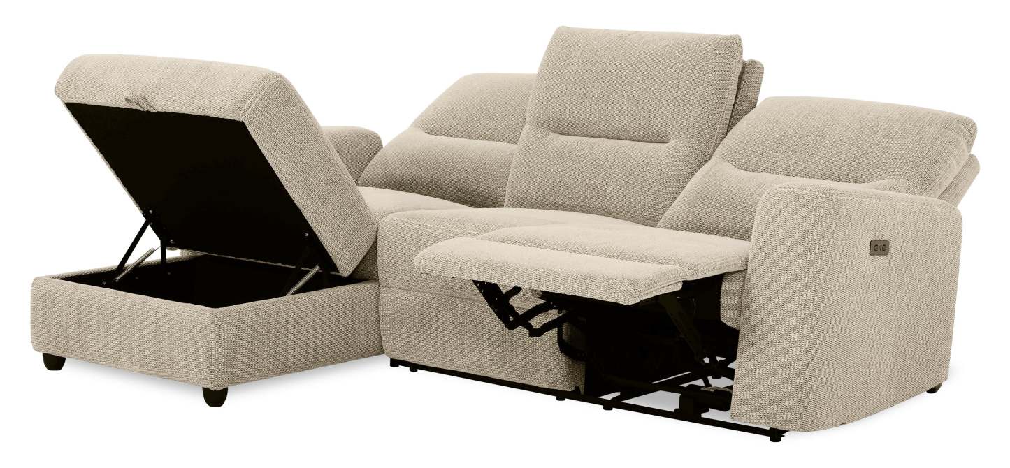 Canapé sectionnel de gauche à inclinaison électrique Meadow 2 pièces en tissu chenille avec fauteuil long de rangement - taupe