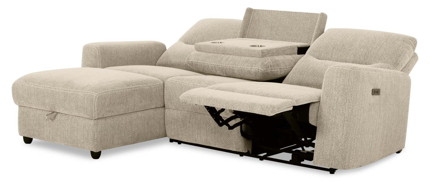 Canapé sectionnel de gauche à inclinaison électrique Meadow 2 pièces en tissu chenille avec fauteuil long de rangement - taupe