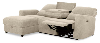 Canapé sectionnel de gauche à inclinaison électrique Meadow 2 pièces en tissu chenille avec fauteuil long de rangement - taupe