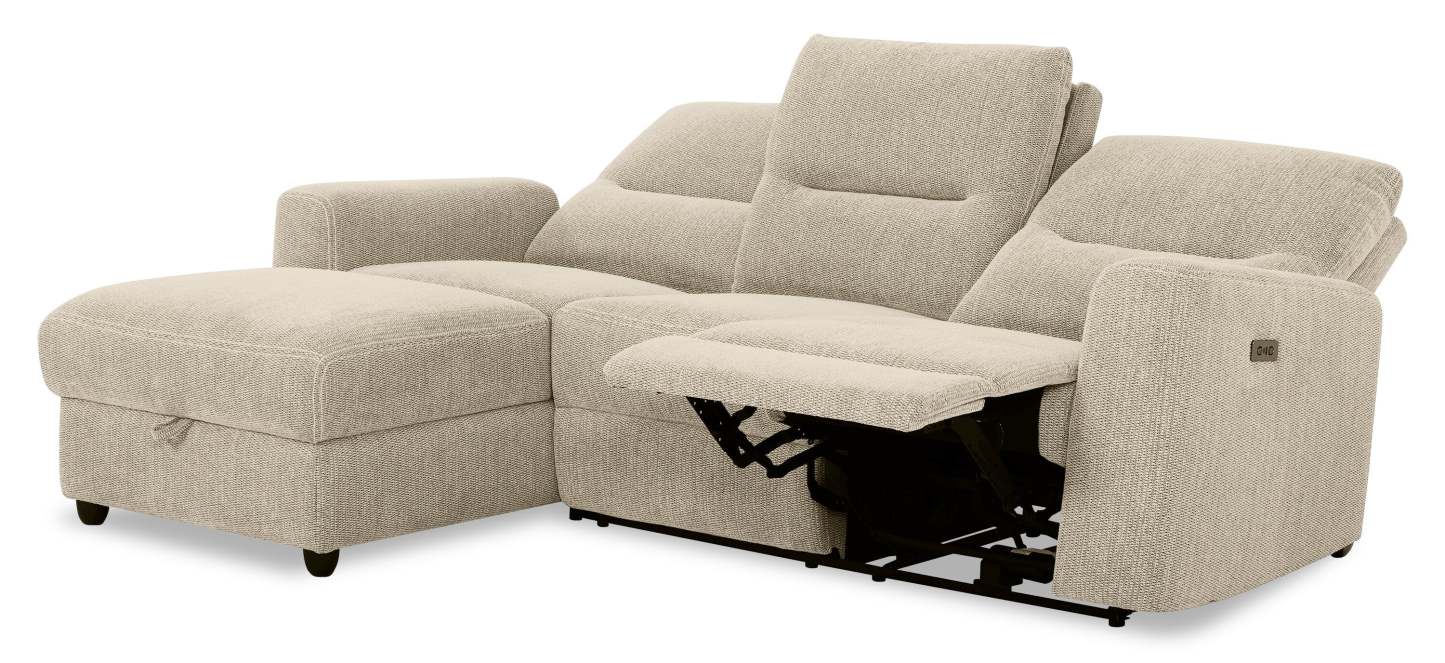 Canapé sectionnel de gauche à inclinaison électrique Meadow 2 pièces en tissu chenille avec fauteuil long de rangement - taupe