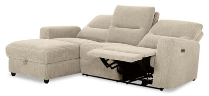 Canapé sectionnel de gauche à inclinaison électrique Meadow 2 pièces en tissu chenille avec fauteuil long de rangement - taupe