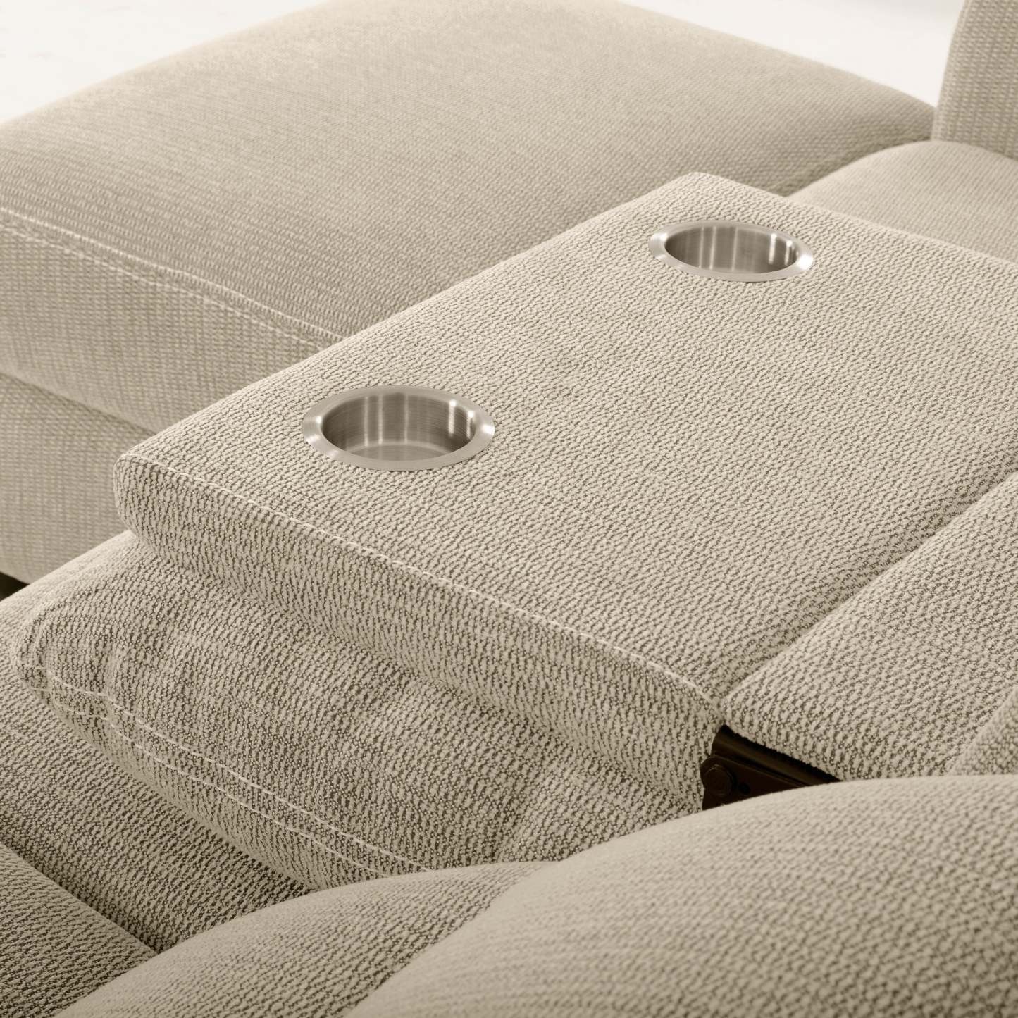 Canapé sectionnel de gauche à inclinaison électrique Meadow 2 pièces en tissu chenille avec fauteuil long de rangement - taupe