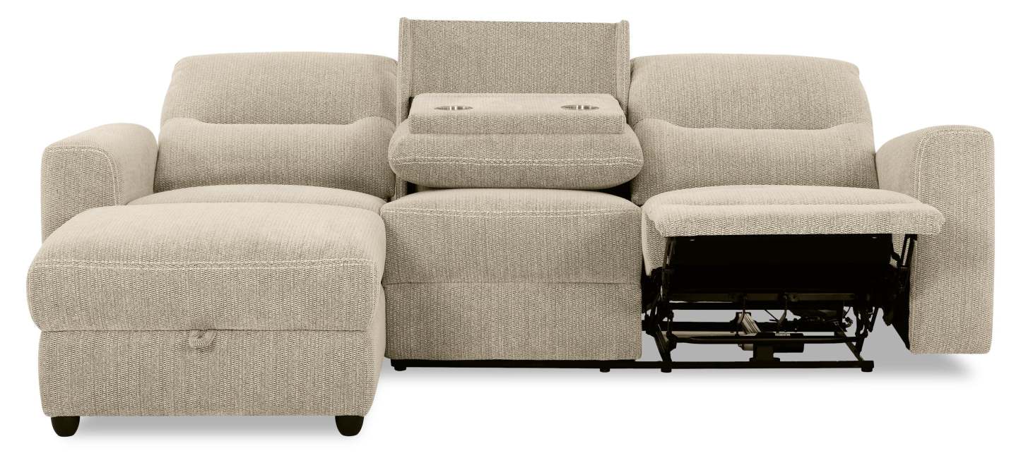 Canapé sectionnel de gauche à inclinaison électrique Meadow 2 pièces en tissu chenille avec fauteuil long de rangement - taupe