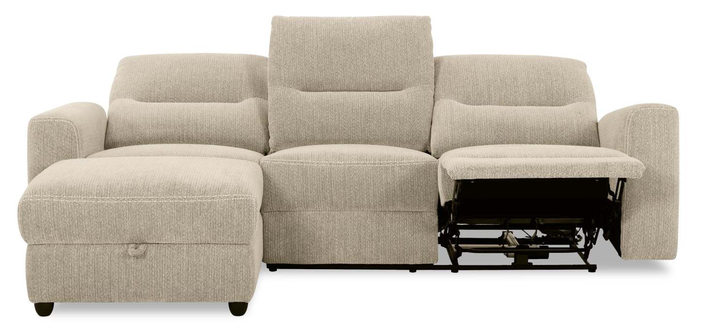 Canapé sectionnel de gauche à inclinaison électrique Meadow 2 pièces en tissu chenille avec fauteuil long de rangement - taupe