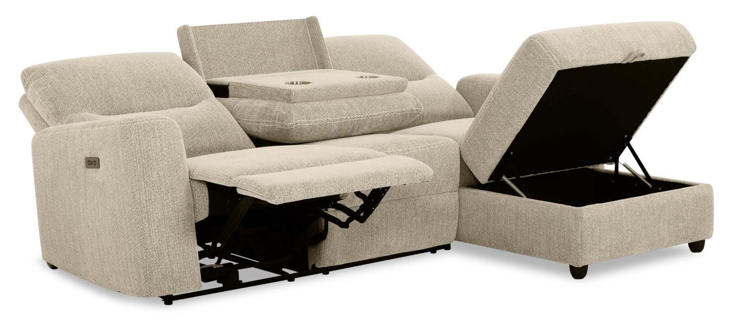 Sofa sectionnel de droite à inclinaison électrique Meadow 2 pièces en tissu de chenille avec fauteuil long de rangement - taupe