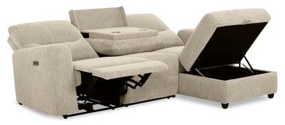 Sofa sectionnel de droite à inclinaison électrique Meadow 2 pièces en tissu de chenille avec fauteuil long de rangement - taupe