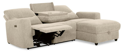 Sofa sectionnel de droite à inclinaison électrique Meadow 2 pièces en tissu de chenille avec fauteuil long de rangement - taupe