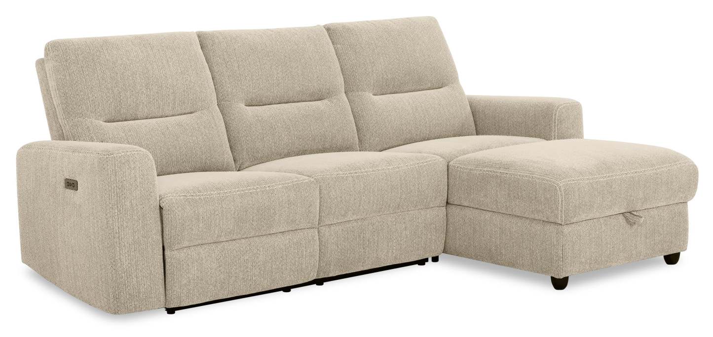 Sofa sectionnel de droite à inclinaison électrique Meadow 2 pièces en tissu de chenille avec fauteuil long de rangement - taupe