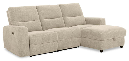 Sofa sectionnel de droite à inclinaison électrique Meadow 2 pièces en tissu de chenille avec fauteuil long de rangement - taupe
