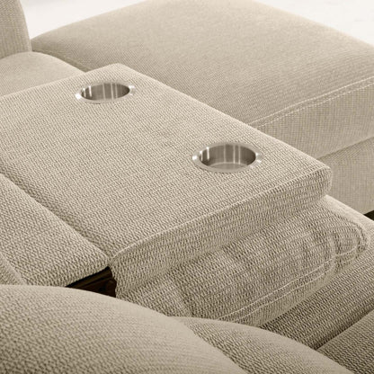 Sofa sectionnel de droite à inclinaison électrique Meadow 2 pièces en tissu de chenille avec fauteuil long de rangement - taupe