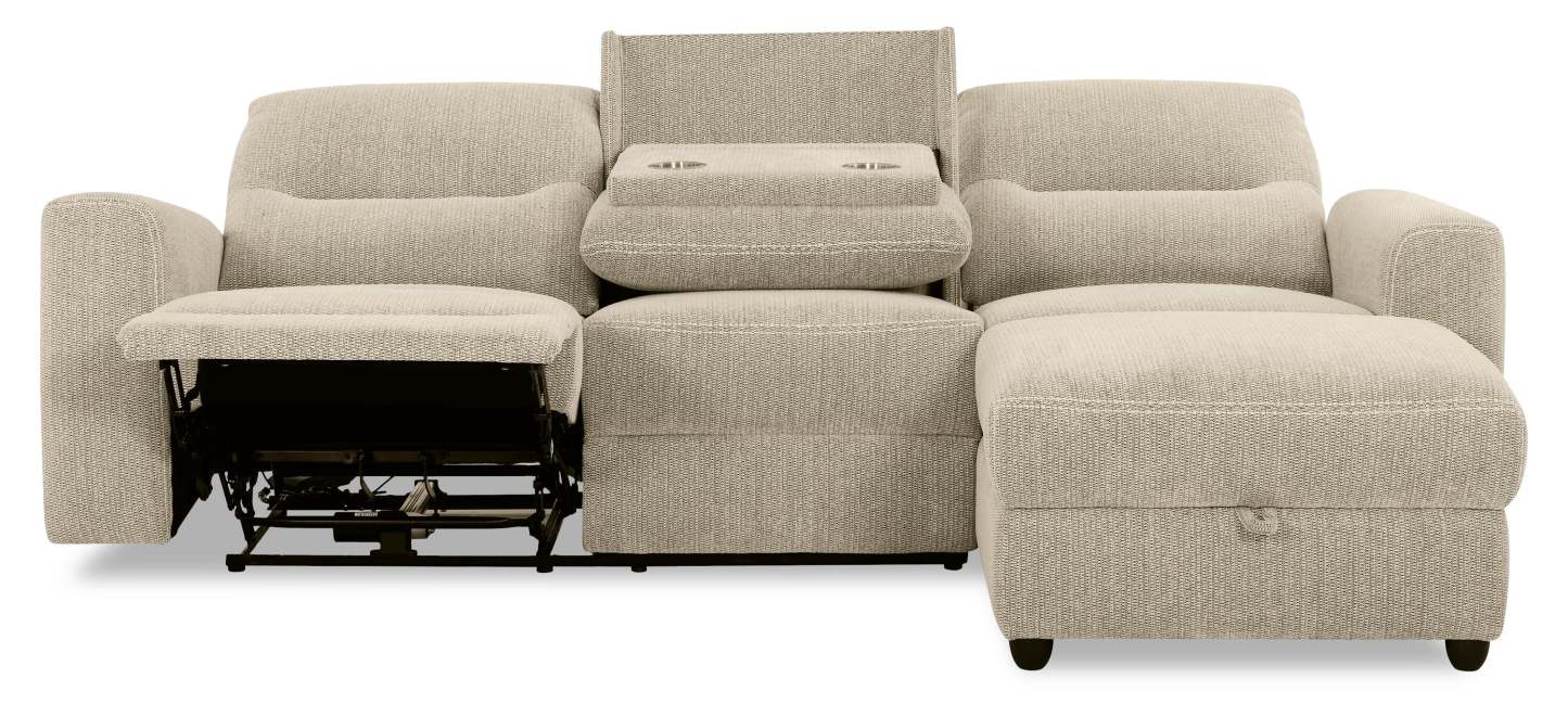 Sofa sectionnel de droite à inclinaison électrique Meadow 2 pièces en tissu de chenille avec fauteuil long de rangement - taupe