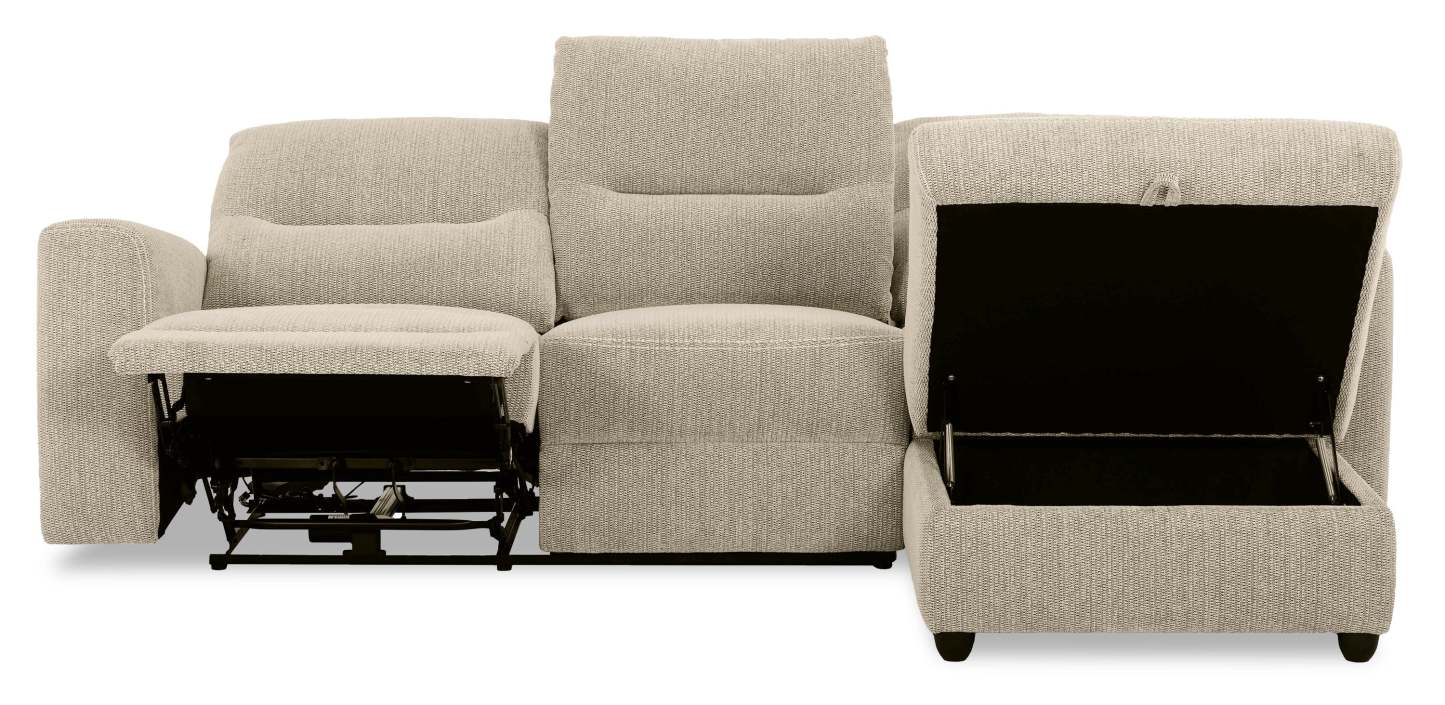 Sofa sectionnel de droite à inclinaison électrique Meadow 2 pièces en tissu de chenille avec fauteuil long de rangement - taupe