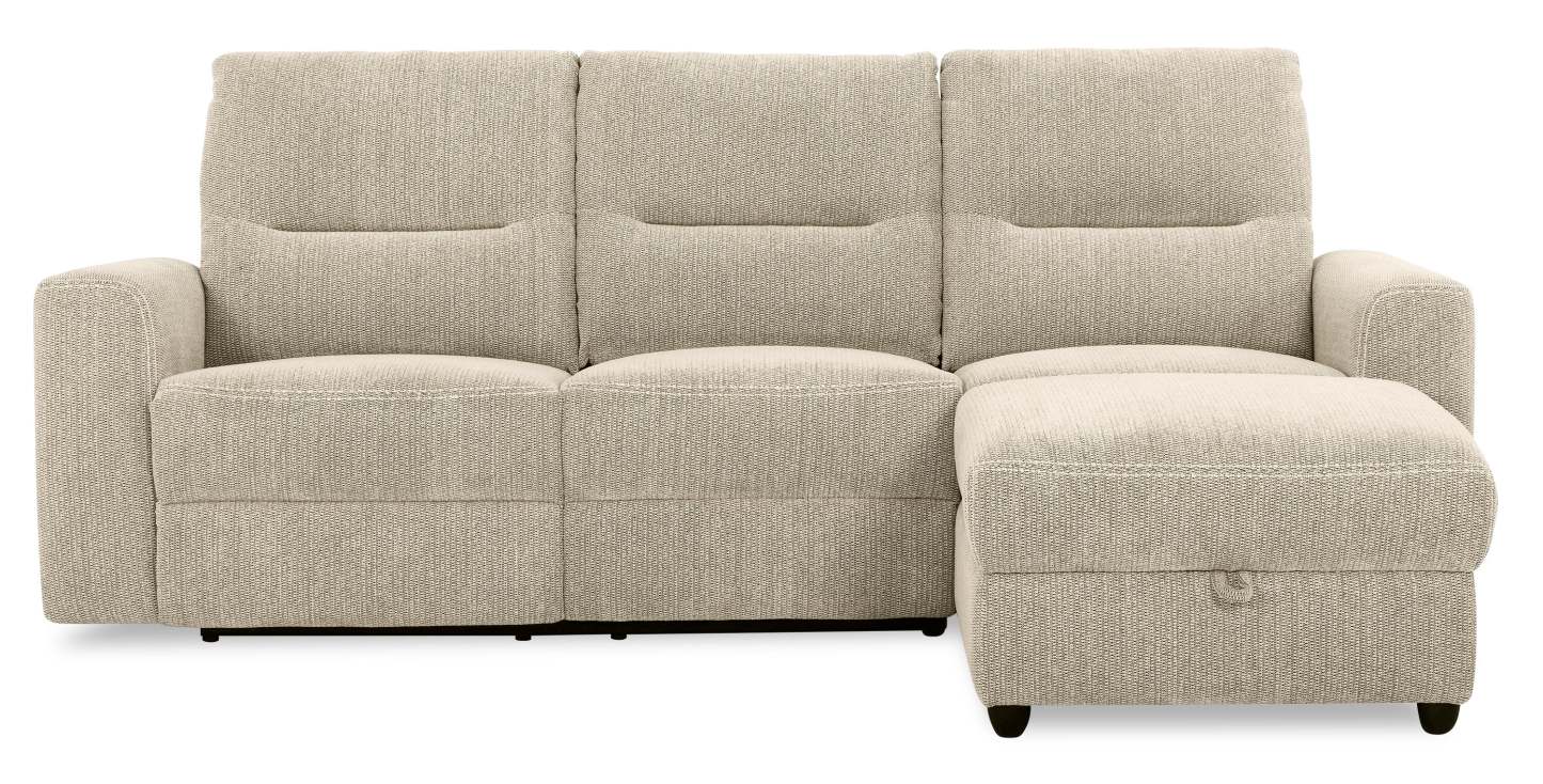 Sofa sectionnel de droite à inclinaison électrique Meadow 2 pièces en tissu de chenille avec fauteuil long de rangement - taupe