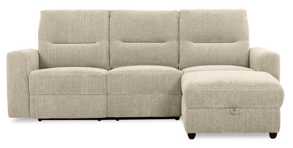 Sofa sectionnel de droite à inclinaison électrique Meadow 2 pièces en tissu de chenille avec fauteuil long de rangement - taupe
