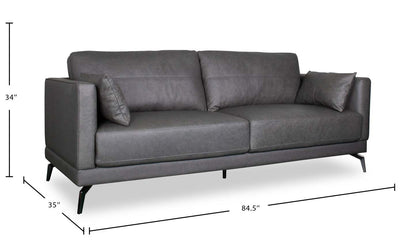 Melrose 84,5 po en cuir de qualité supérieure avec pattes en métal - véritable gris | Canapé Melrose 84,5 Top-Grain en cuir avec pattes en métal - véritable gris