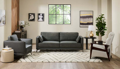 Melrose 84,5 po en cuir de qualité supérieure avec pattes en métal - véritable gris | Canapé Melrose 84,5 Top-Grain en cuir avec pattes en métal - véritable gris