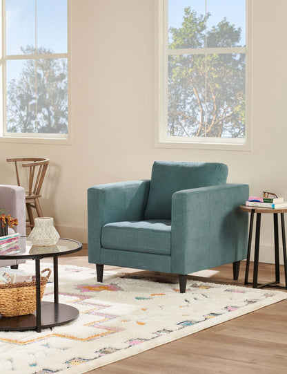 Chaise en tissu Metro 32 avec coussin de siège capitonné et coussin de dossier réversible - Bleu denim | Fauteuil Metro de 32 po en tissu avec coussin de siège capitonné et coussin de dossier réversible - bleu denim