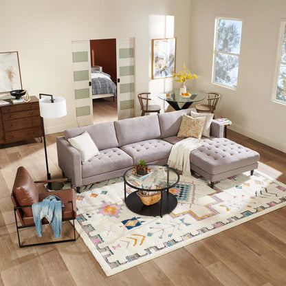 Sofa sectionnel de droite Metro 2 pièces en tissu avec fauteuil long et coussins de siège capitonnés - gris