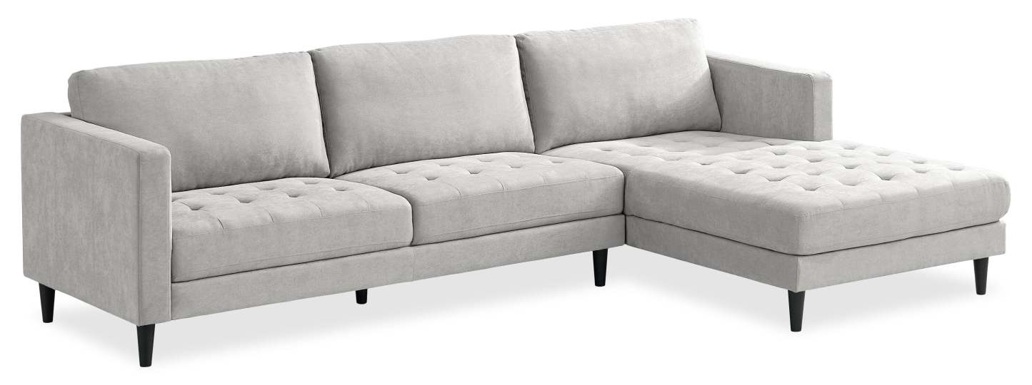 Metro 2-Piece Right-Facing Fabric Sectional with Chaise and Tufted Seat Cushions - Neutral | Canapé sectionnel en tissu Metro 2 pièces à droite avec chaise longue et coussins de siège capitonnés - neutre
