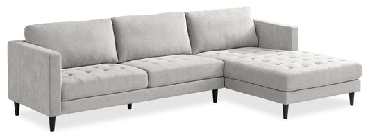 Metro 2-Piece Right-Facing Fabric Sectional with Chaise and Tufted Seat Cushions - Neutral | Canapé sectionnel en tissu Metro 2 pièces à droite avec chaise longue et coussins de siège capitonnés - neutre