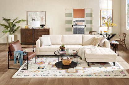 Metro 2-Piece Right-Facing Fabric Sectional with Chaise and Tufted Seat Cushions - Neutral | Canapé sectionnel en tissu Metro 2 pièces à droite avec chaise longue et coussins de siège capitonnés - neutre