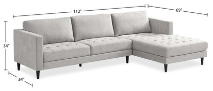 Metro 2-Piece Right-Facing Fabric Sectional with Chaise and Tufted Seat Cushions - Neutral | Canapé sectionnel en tissu Metro 2 pièces à droite avec chaise longue et coussins de siège capitonnés - neutre