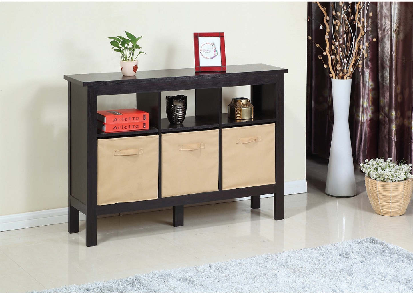 Kimberly 48 Hall Table avec 3 paniers - Espresso|Table d'entrée Kimberly de 48 po avec 3 paniers - expresso