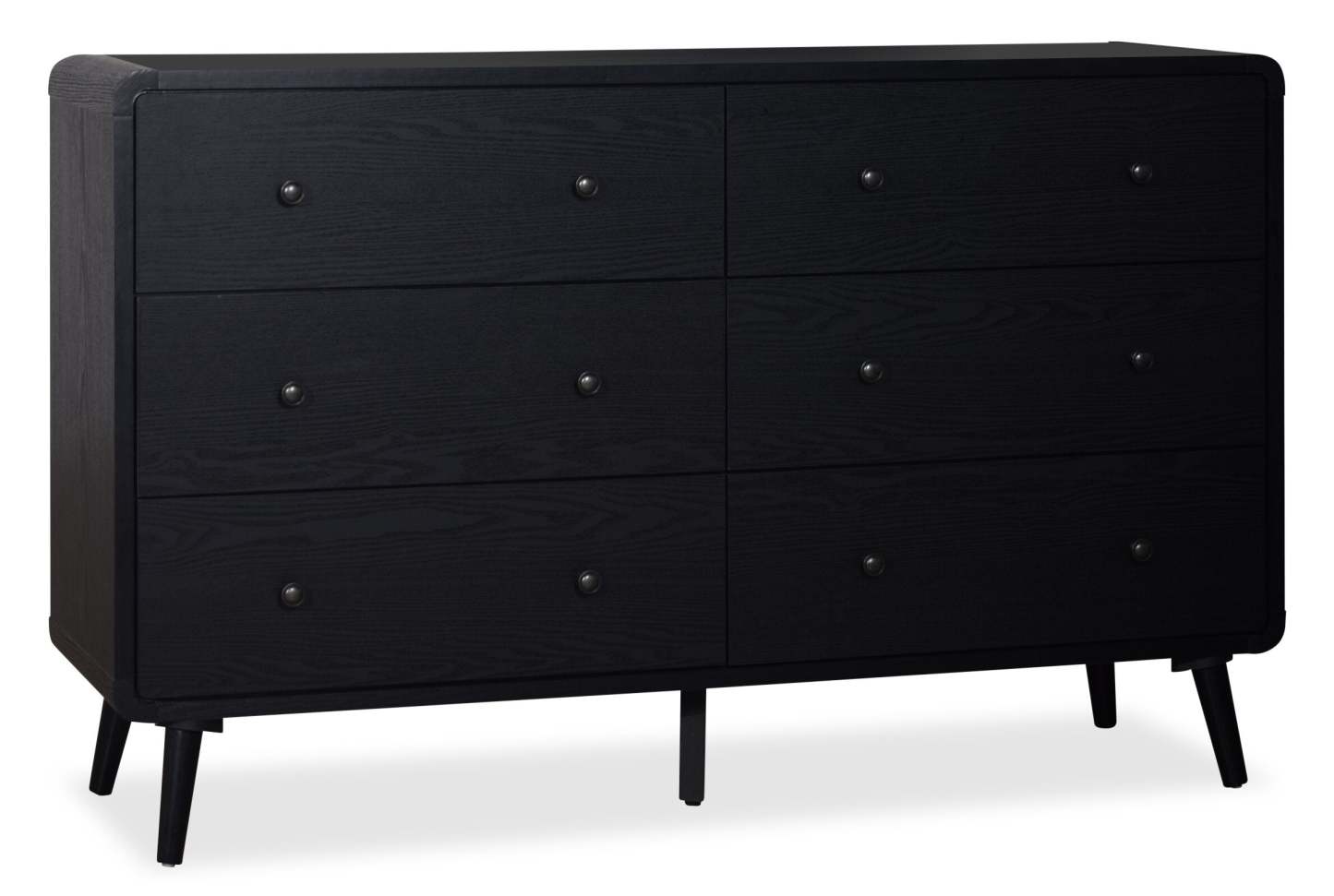Commode à 6 tiroirs pour chambre à coucher Milan, moderne du milieu du siècle, 59 L x 36 H - Noir | Commode de chambre à coucher moderne du milieu du 20e siècle Milan de 59 po (l) x 36 po (H) à 6 tiroirs - noire