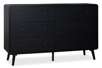 Commode à 6 tiroirs pour chambre à coucher Milan, moderne du milieu du siècle, 59 L x 36 H - Noir | Commode de chambre à coucher moderne du milieu du 20e siècle Milan de 59 po (l) x 36 po (H) à 6 tiroirs - noire