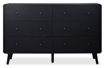 Commode à 6 tiroirs pour chambre à coucher Milan, moderne du milieu du siècle, 59 L x 36 H - Noir | Commode de chambre à coucher moderne du milieu du 20e siècle Milan de 59 po (l) x 36 po (H) à 6 tiroirs - noire