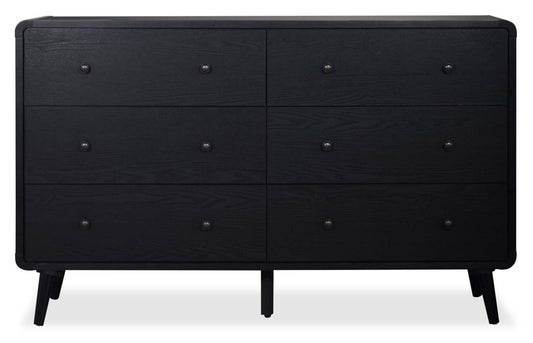 Commode à 6 tiroirs pour chambre à coucher Milan, moderne du milieu du siècle, 59 L x 36 H - Noir | Commode de chambre à coucher moderne du milieu du 20e siècle Milan de 59 po (l) x 36 po (H) à 6 tiroirs - noire